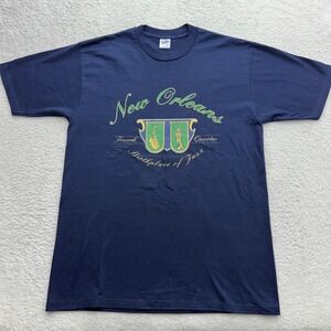 Velva Sheen Mens New Orleans French Quarter Jazz T-Shirt Navy Blue Large USA 90s
